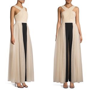 Bcbgmaxazria Eve Overlay Walk-Through Jumpsuit Evening Gown Almond Blossom S